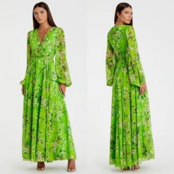 Mac Duggal Dresses & Skirts - Ienna for Mac Duggal Floral Long Sleeve Chiffon A-Line Gown Sz 14 NWT 56013